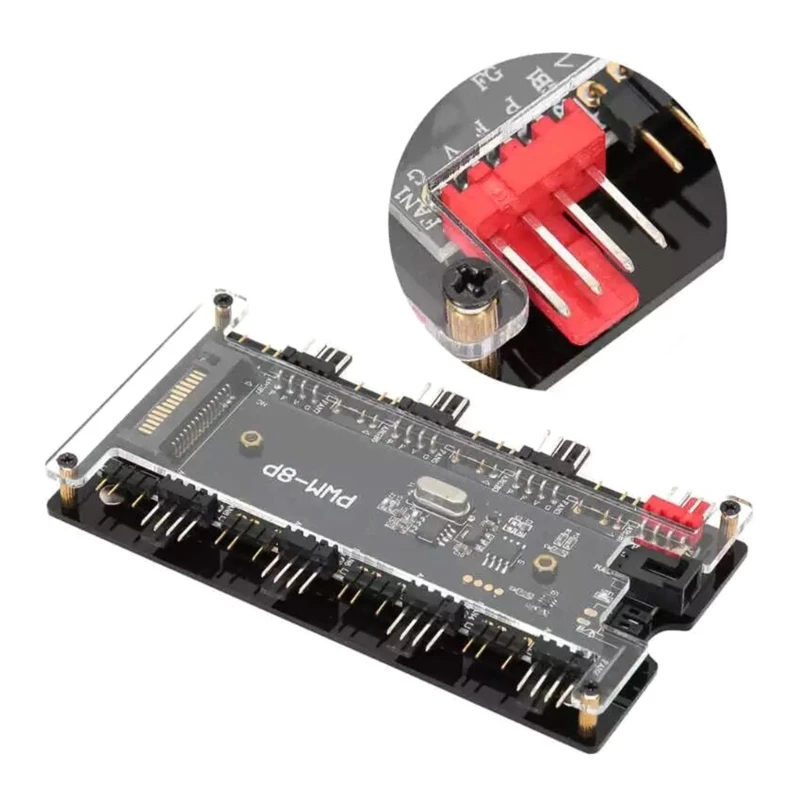 Вентиляторный концентратор ARGB PWM с беспроводным пультом дистанционного управления, 8 вентиляторами PWM и 8 разъемами ARGB для