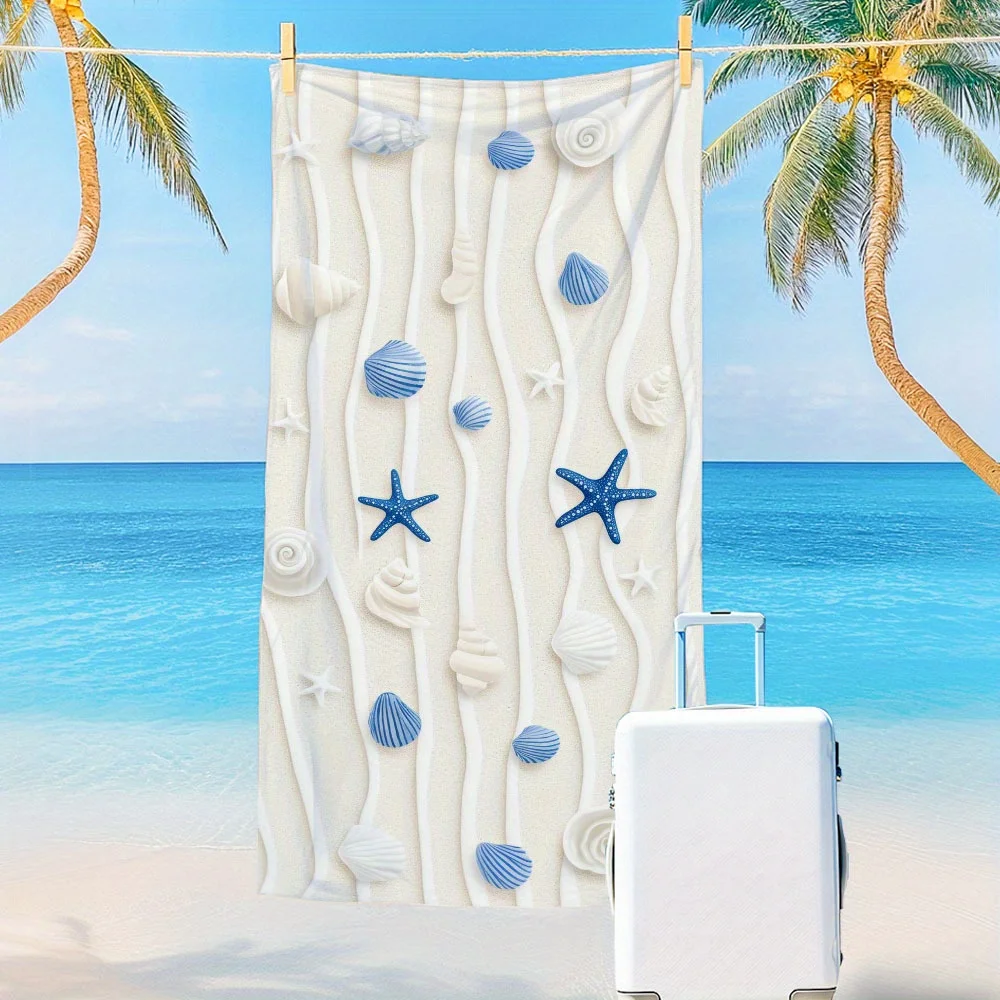 

1 Quick Dry Lightweight Extra Large Beach Towel with Bright Shell and Starfish Design - Great for the Beach, Travel, Camping