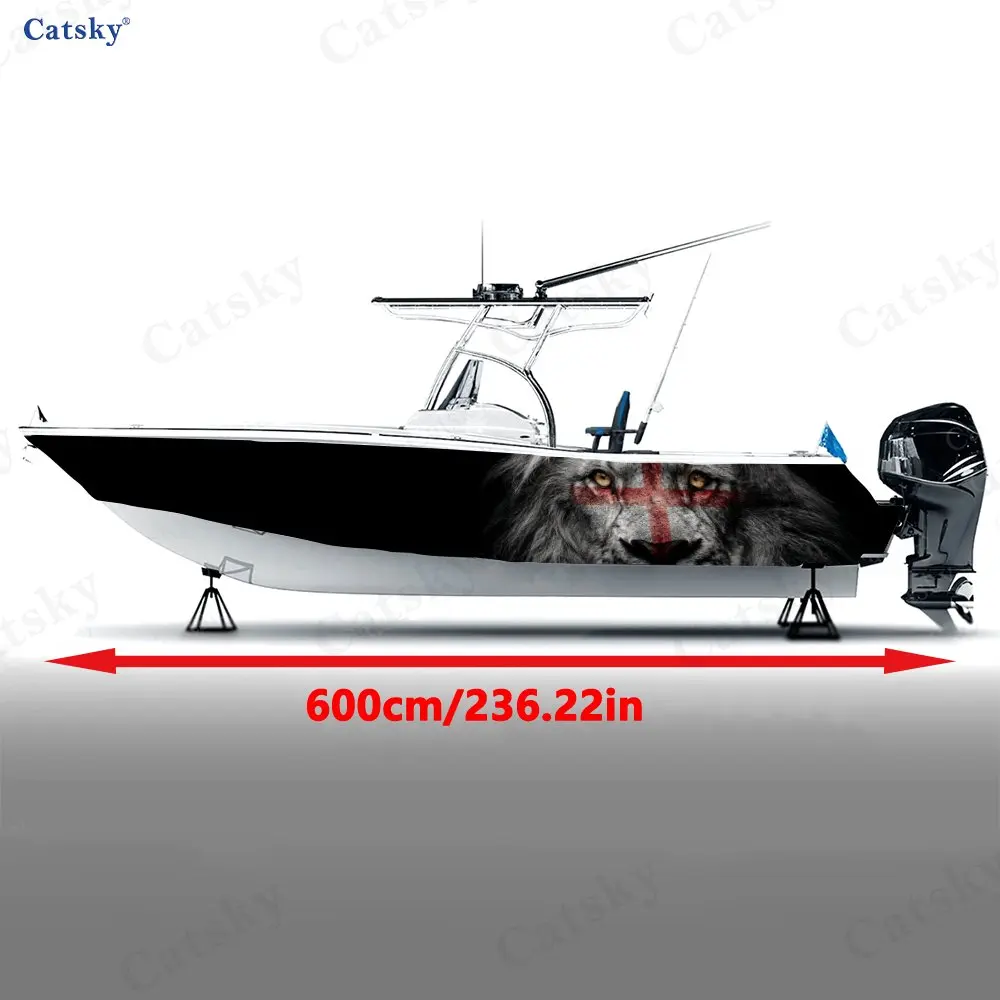 2Pcs Cross Sacred Lion Boat Stickers, PVC Waterproof Durable Vinyl Wrap Decals for Fishing Boats, Durable and Stylish Design