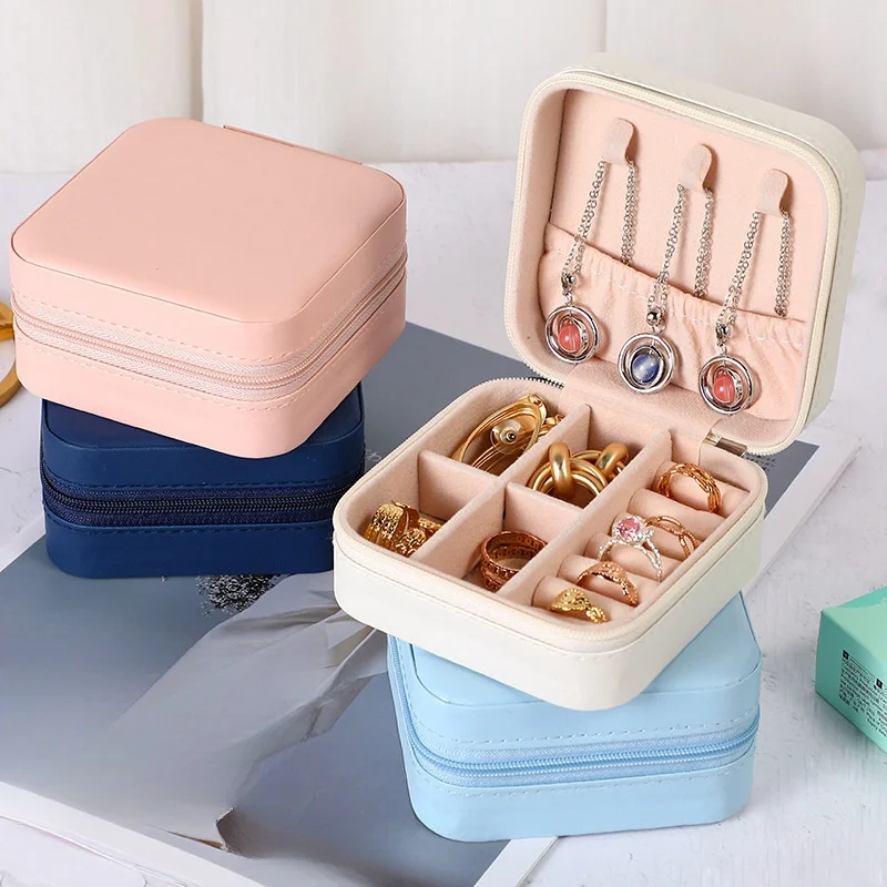 Mini Schmuckaufbewahrungsbox Tragbare Reise-Schmuckschatulle für Ohrringe und Halsketten Damen-Ringorganizer PU-Leder Präsentationsbox – Detail 3