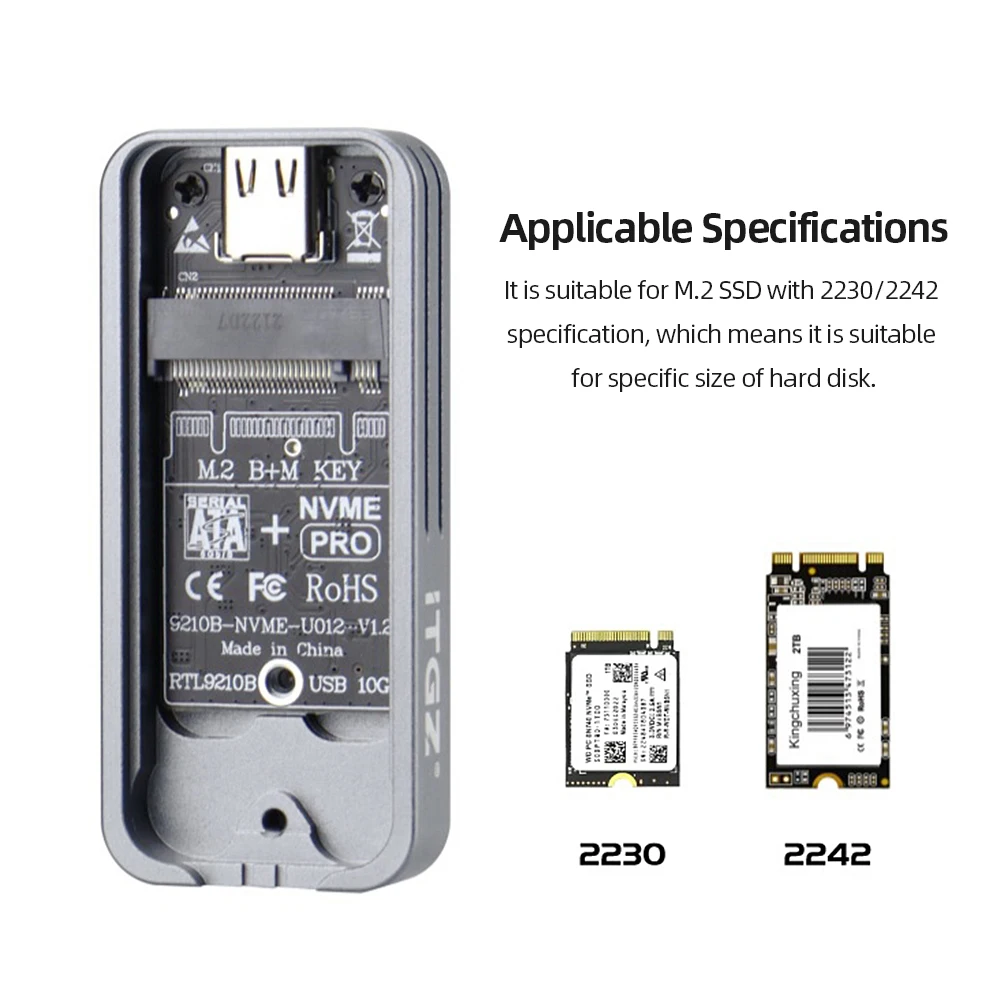 حافظة M.2 NVMe/NGFF SSD حافظة SSD خارجية M-key USB3.2 Gen2 حاوية محرك الحالة الصلبة سبائك الألومنيوم لـ 2242 M.2 SSD #3