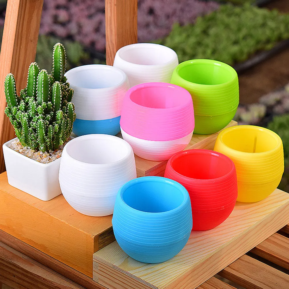 Mini Round Resin Flower Pot Solid Color Planter for Succulents Office Decor Small Succulent Plant Pots Yellow
