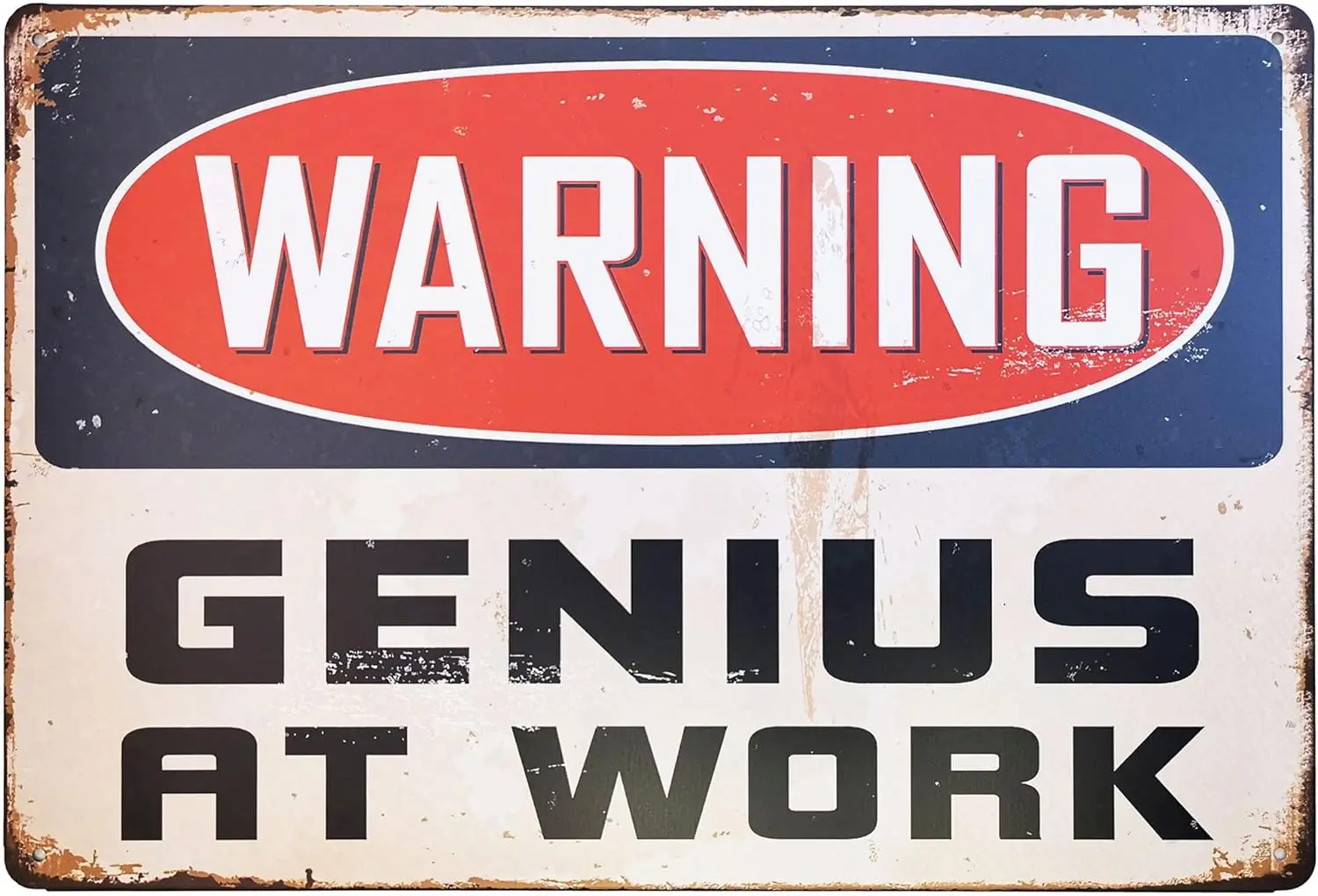 Warning Genius At Work Tin Sign Wall Retro Metal dorm room Vintage Decor 12 X 8