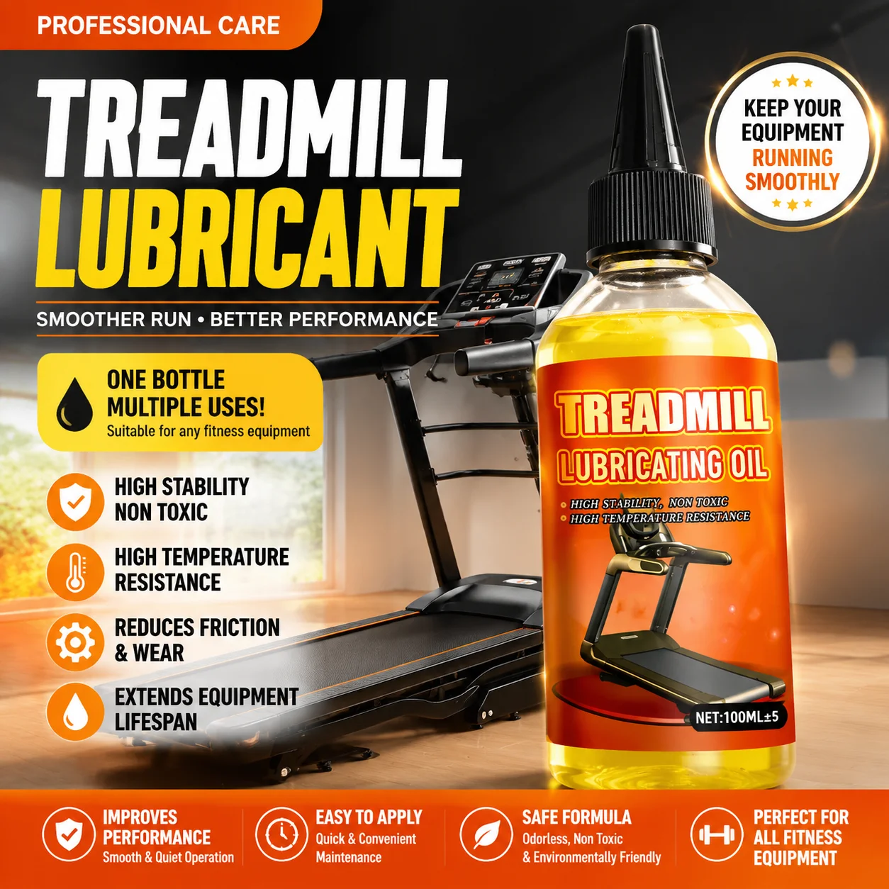 Treadmill lubricating oil, universal fitness equipment maintenance oil for running belts, home exercise bike care oil