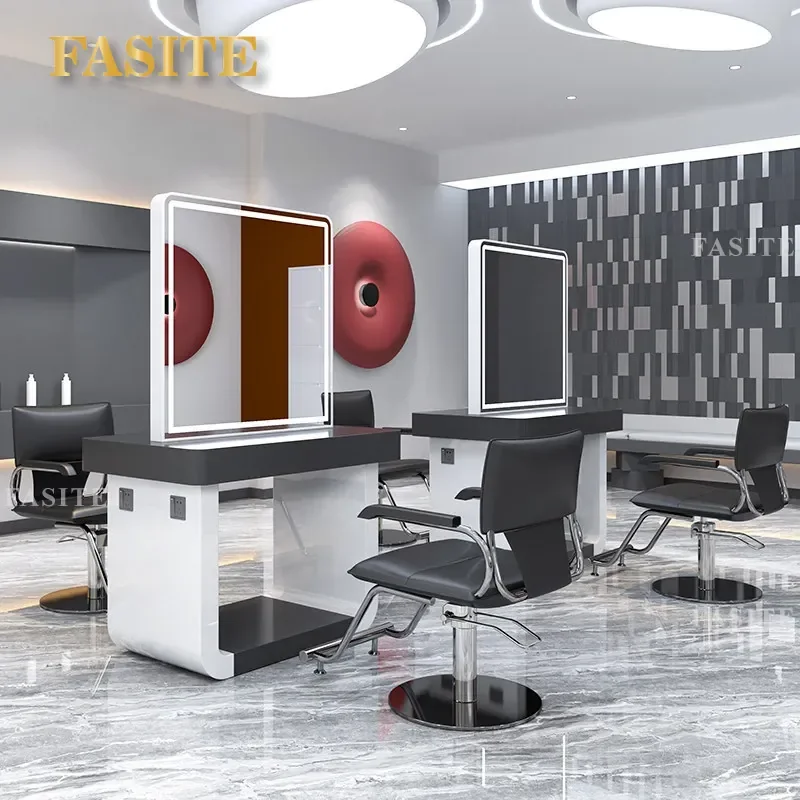 For Hair Barber Shop Integrated Mirror Cabinet Table High End Hairdressing Station Perm Dyeing Furniture with Storage