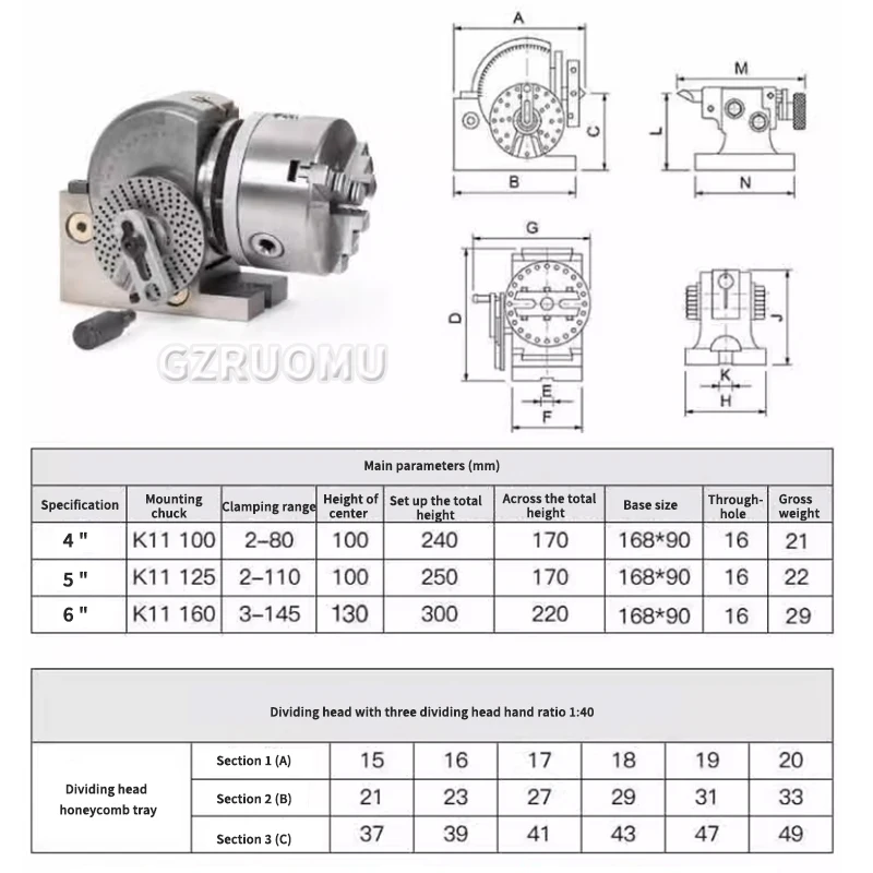 4 5 6 Indexing Head W/ Tailstock & Chuck For Drilling Milling Grinding Dividing Head Precision Semi Universal