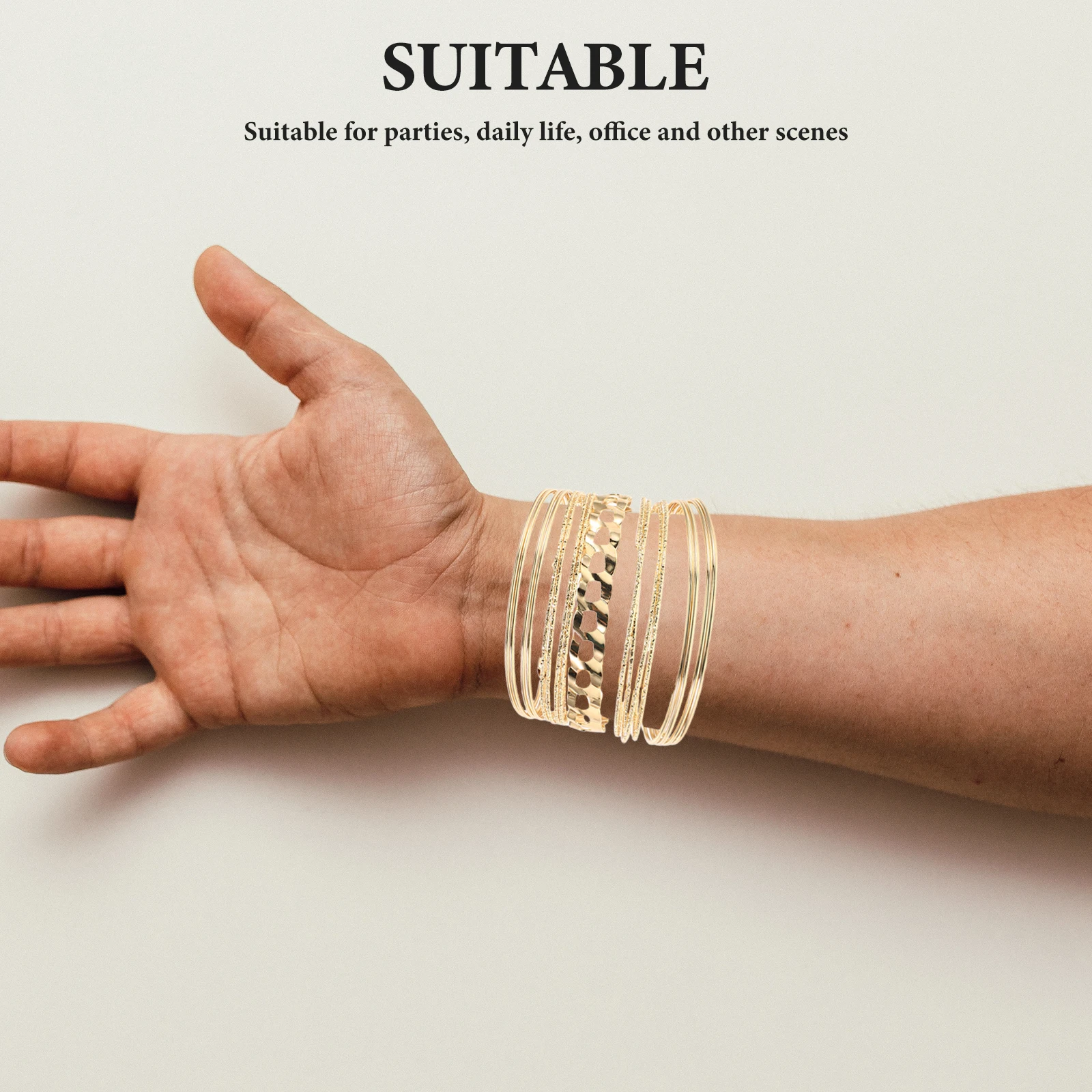 

2pcs Hollow Metal Bracelet Adjustable Open Cuff Jewelry Bangles Multilayer Chunky for Women Fashion Statement Wide Cuff