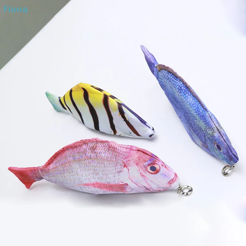 ♤ Lustiges Federmäppchen in Fischform – Kreatives Stiftetui mit Meeresfrüchtemuster, Schreibwarenbeutel mit Reißverschluss für Schul- und Bürobedarf
