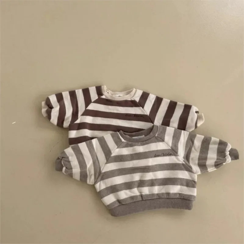 Newborn Baby Boy Girl Striped Hoodie Cotton Infant Toddler Fleece Sweatshirt Sports Outwear Spring Autumn Baby Clothing 6-24M