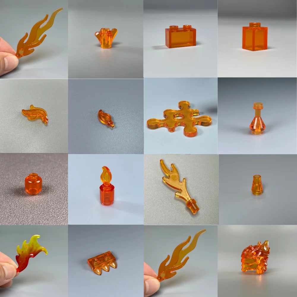 MOC Bricks Transparent Orange Fire Flame Liquid Assembles Particles DIY Part Educational Toys For Children Kid Chrismas Gift