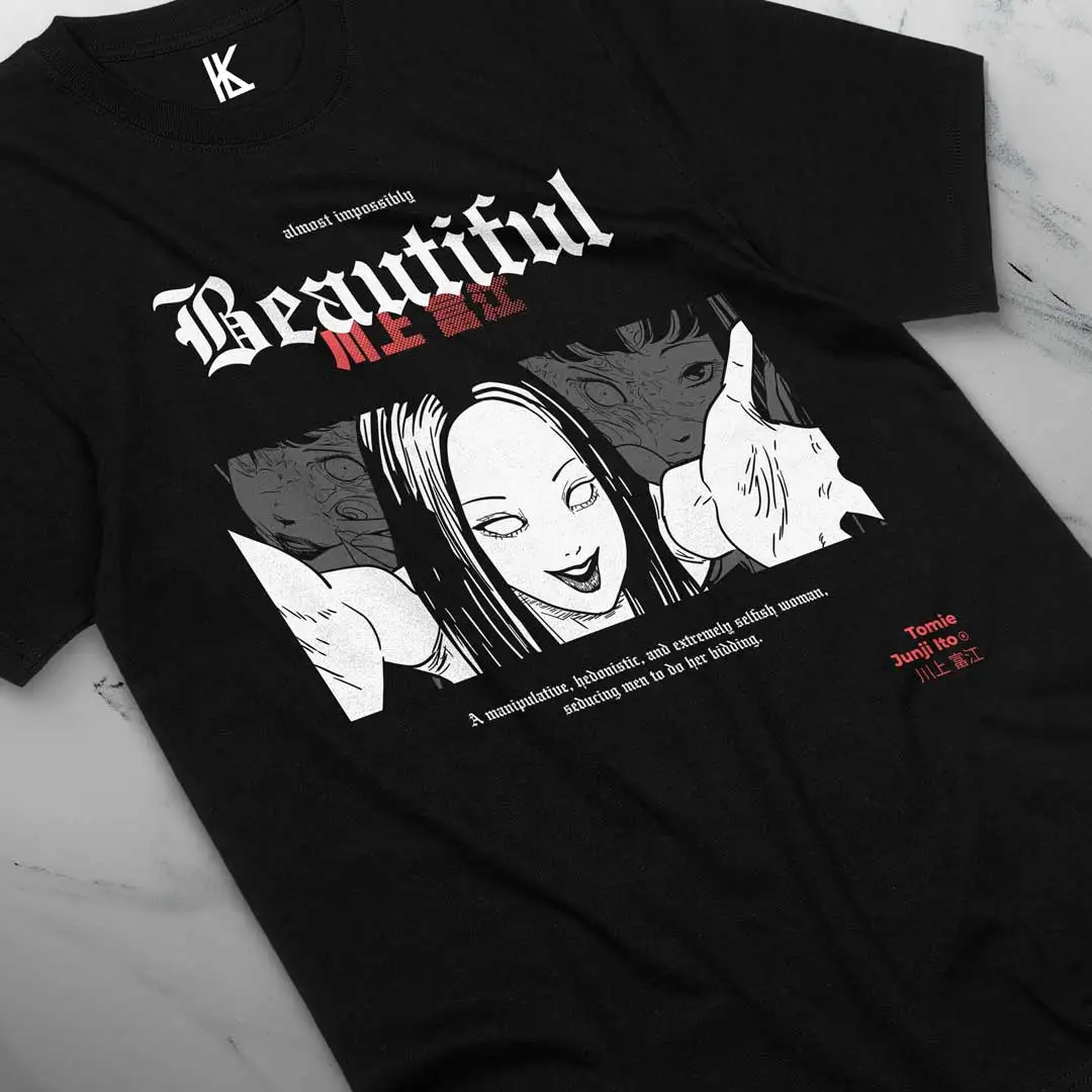 new Tomie Junji Ito Horror Tee, Junji Ito Uzumaki Title T-Shirt,Horror Manga