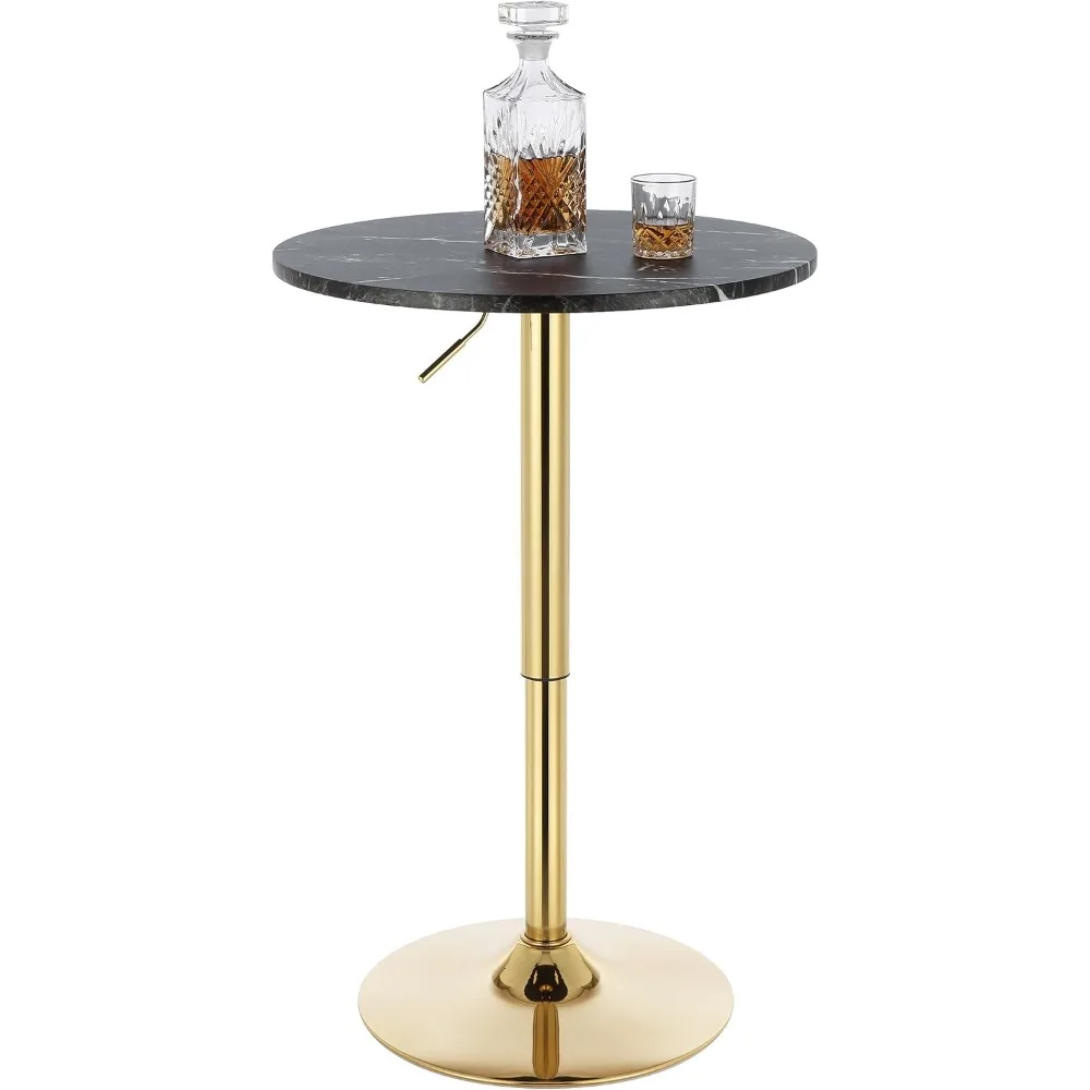 

24" Round Cocktail Bar Table with Metal Base, Tall Bistro Pub Table, Adjustable 27.9"-35.4" Counter Bar Height