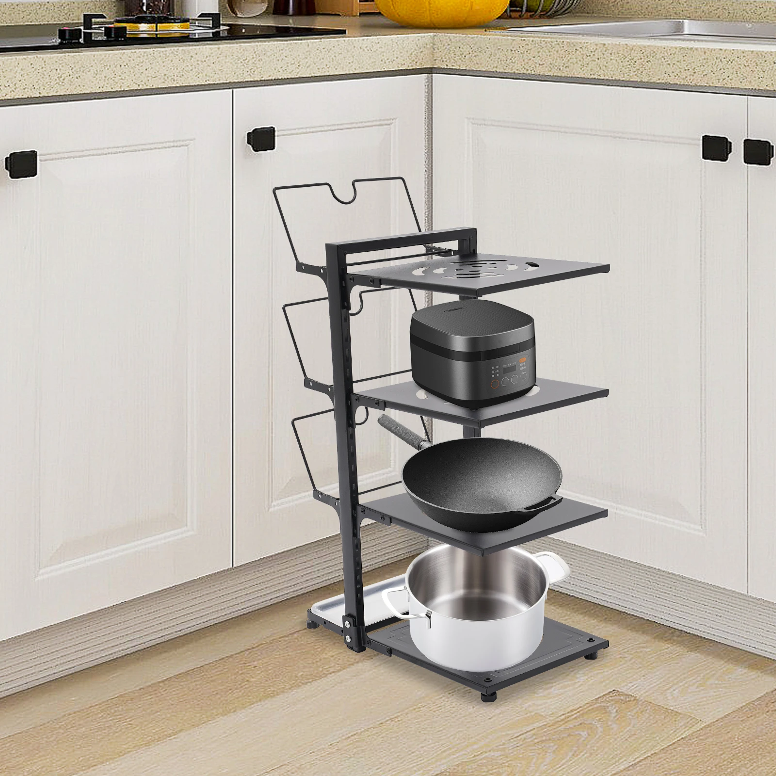 Kitchen storage rack Multi-layer pot storage rack countertop prepared dish cover rack under sink cabinet layered pot rack