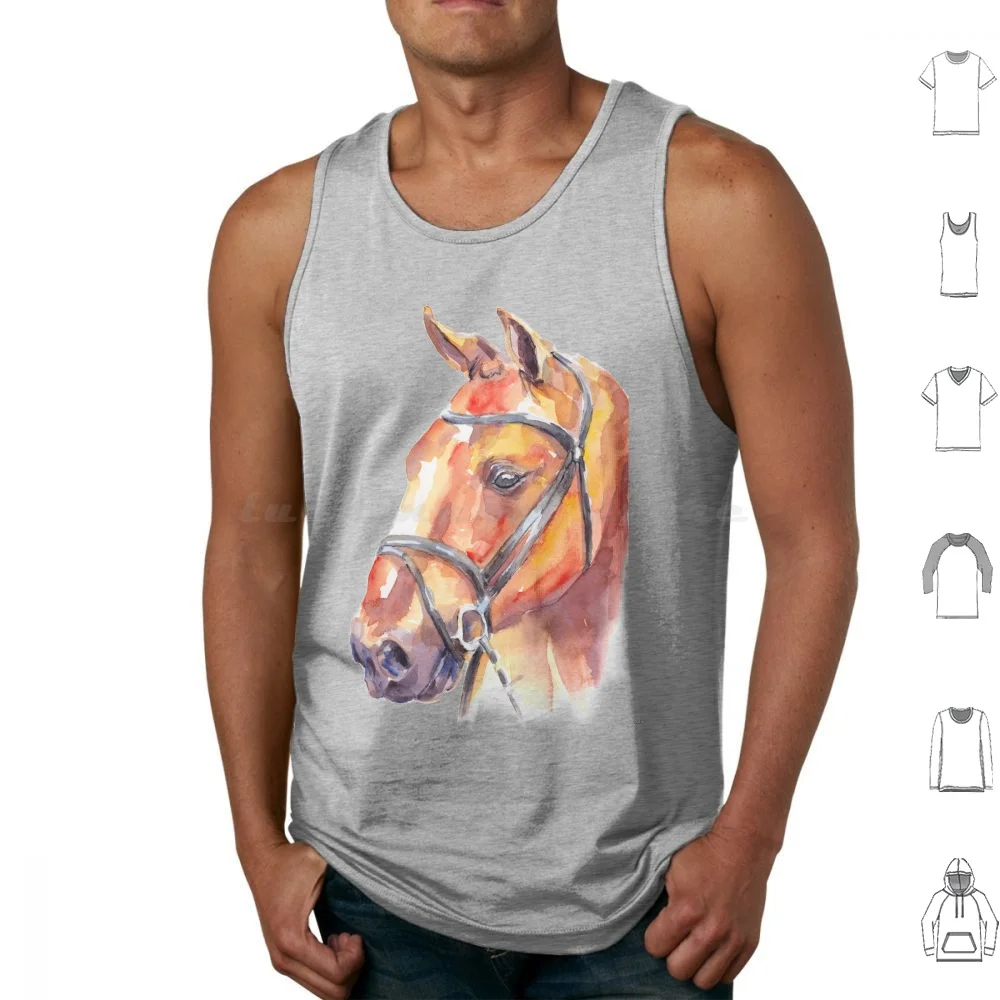 Horse Tank Tops Vest Sleeveless Horse Nature Animals Watercolor Animal Caballo Thoroughbred Purebred Pure Blood Colt Breeds