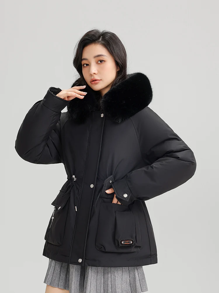 Vielleicht 2024 New Vintage College Style Winter Clothes Women Jackets Coat  Wool Liner Medium Long Parkas Fur Hooded Outwear