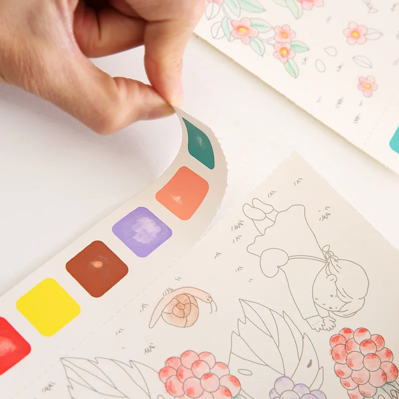 Watercolor coloring book gouache doodle drawing book children's drawing book comes with pigment watercolor drawing paper image 4