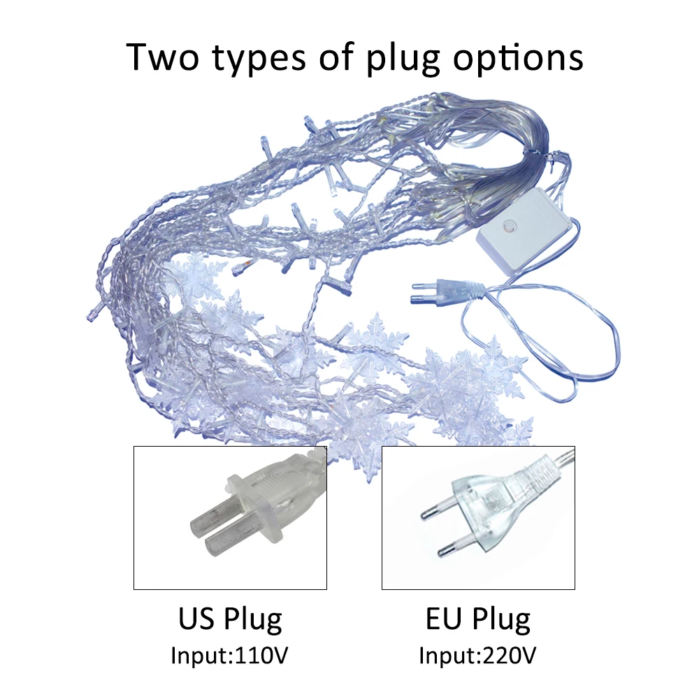 الاتحاد الأوروبي/الولايات المتحدة التوصيل عيد الميلاد ضوء Led ندفة الثلج الستار جارلاند الجنية سلسلة أضواء السنة الجديدة في الهواء الطلق للمنزل حفلة حديقة الديكور