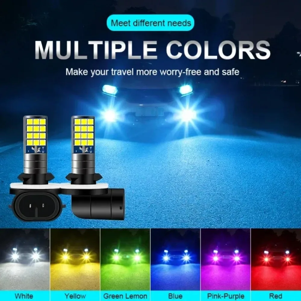 Multicolor H1 H3 H27 881 Fog Lights Bulb 3030 24SMD 2400LM Yellow Pink Green Blue Car Driving Running Lamp Auto Leds Light 12V view 3