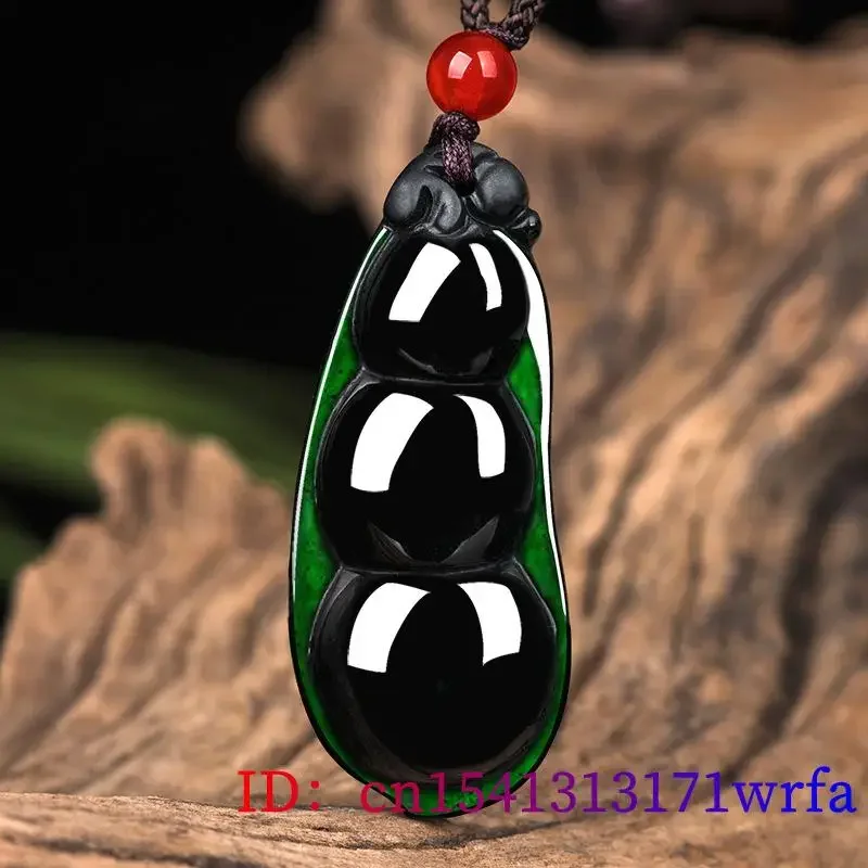 Imagem -02 - Burmese Jade Beans Pingente Gemstone Natural Black Jewelry Colar Certificado Charme Acessórios Amuleto Gargantilha Esmeralda Jadeite