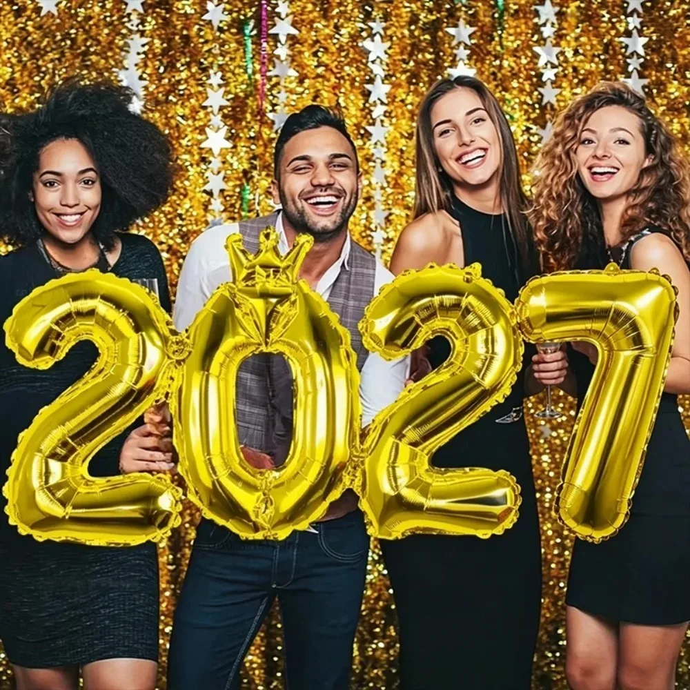 2027 Crown Foil Balloon Number Balloons 2027 New Year Party Decor Backdrop Photo Prop Christmas Home Decoration Party Supplies