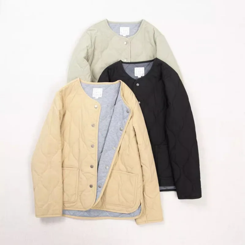 

Solid-colour Simple Long-sleeved Coats Casual Round-neck Lightweight Outerwear Japanese-style Autumn Winter Thermal Cotton Coat