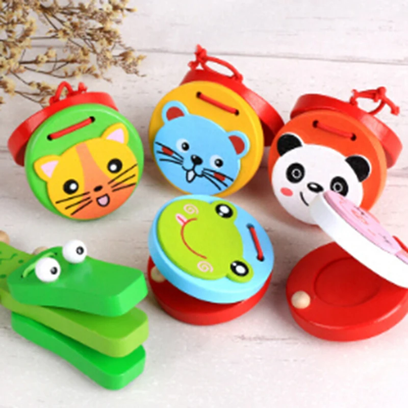 Cute Castanets Musical Instrument Toys Kids Wooden Toys Clapper Handle Baby Development Music Educational Toys For Children Gift