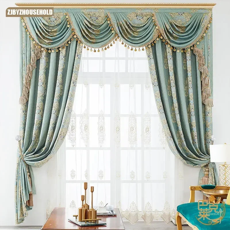 

Luxury Simple European and American Blackout Embossed Jacquard Curtains for Living Dining Room Bedroom Light Luxury Customize