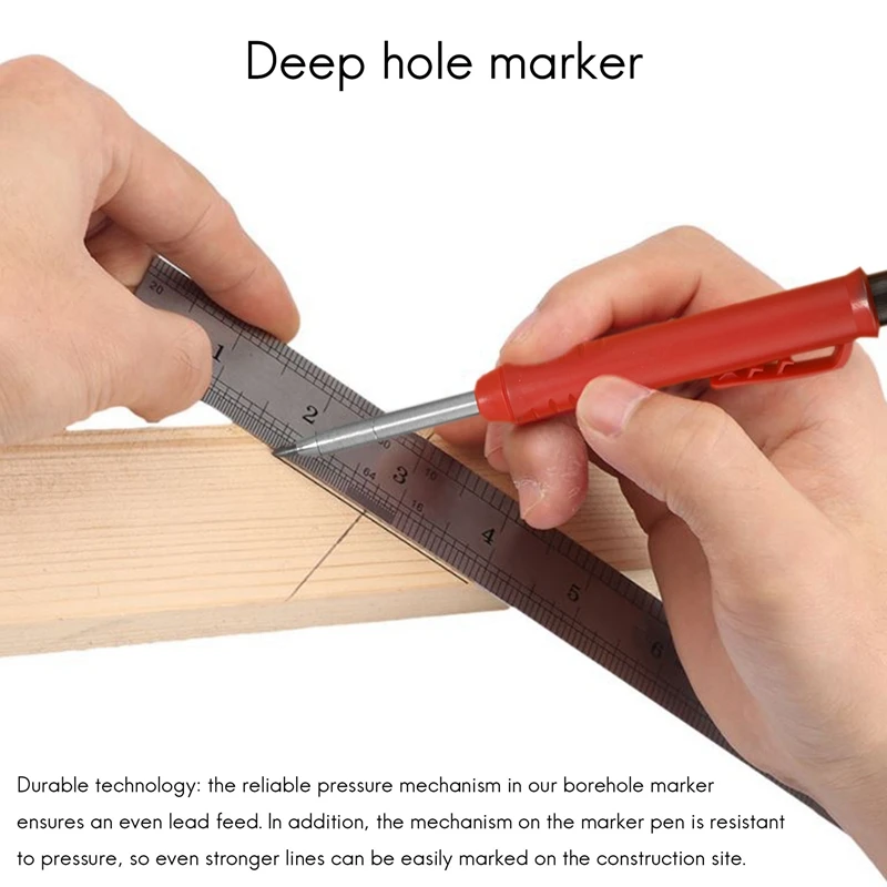 3X Deep Hole Marker Premium Mechanical Pencil Marker With Integrated Sharpener-For Wood, Metal,Stone I Drill Hole Marker