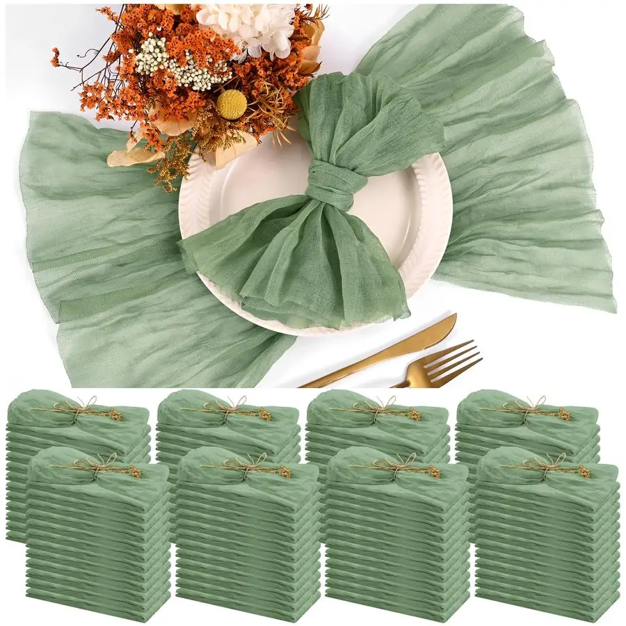 

Набор из 100 салфеток из марлевой ткани цвета шалфейно-зеленый, многоразовые, в стиле бохо, для свадеб и вечеринок