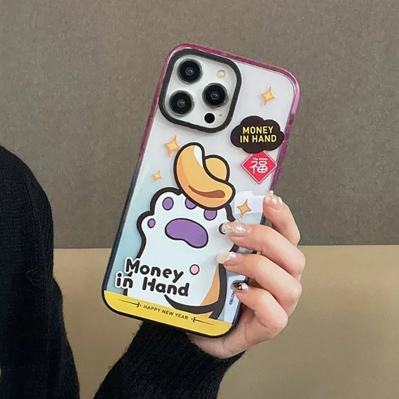 Money Hand-Coque de téléphone à bordure colorée en acrylique, coque pour iPhone 11, 12, 13, 14, 15, 16 Pro Max, 2.0