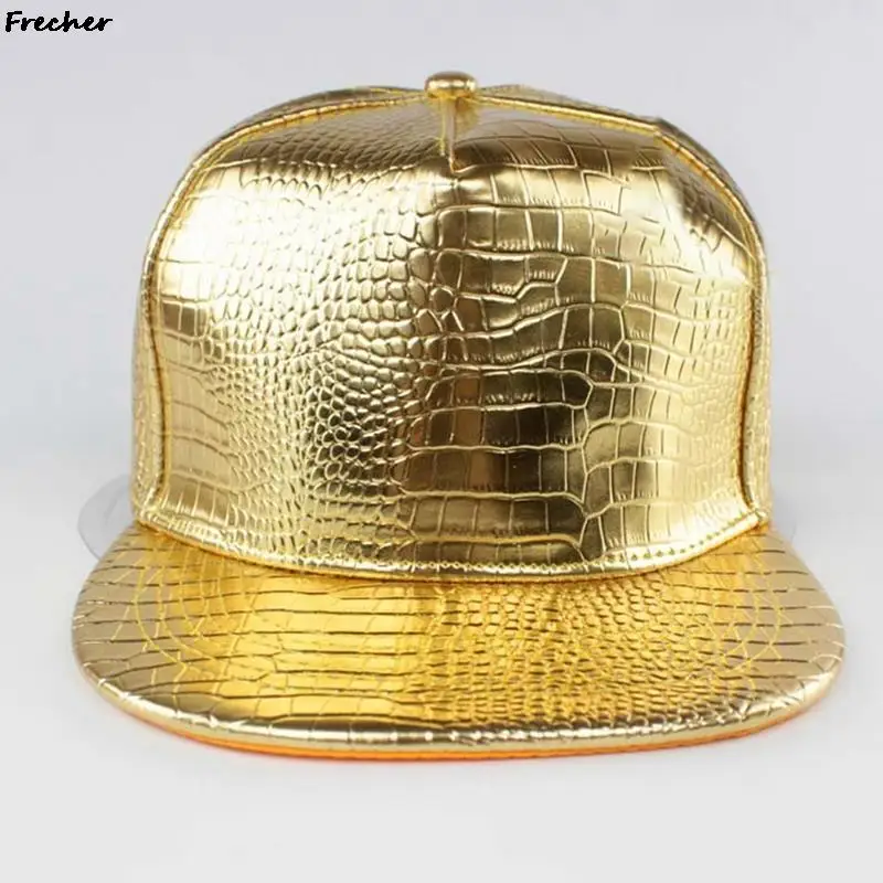 Chapéu trucker padrão crocodilo para homens e mulheres, couro brilhante, chapéu hip hop, snapback dourado, boné de beisebol rock, viseiras primavera e inverno