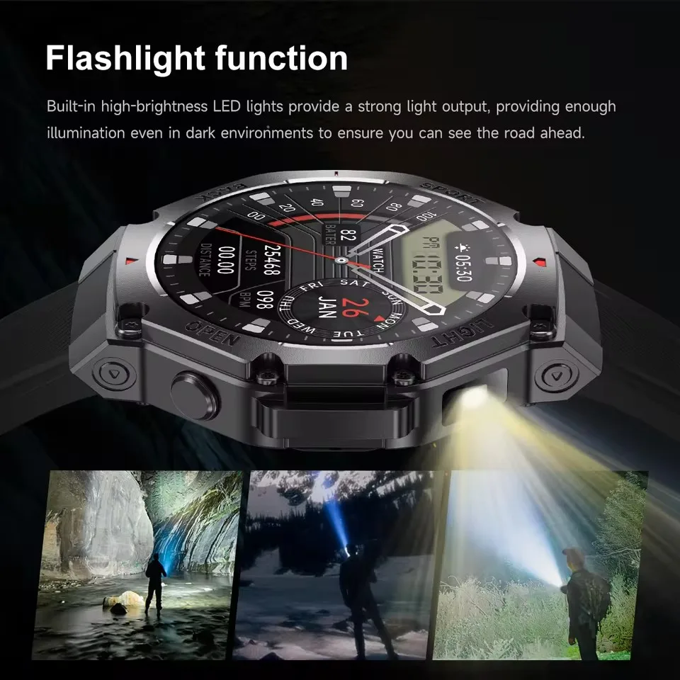 Nowy Smartwatch GPS Altimetr Barometr Kompas Wodoodporny Taktyczny Sportowy Latarka Zegarki Połączenia BT Smart Watch Męski Dla xioami