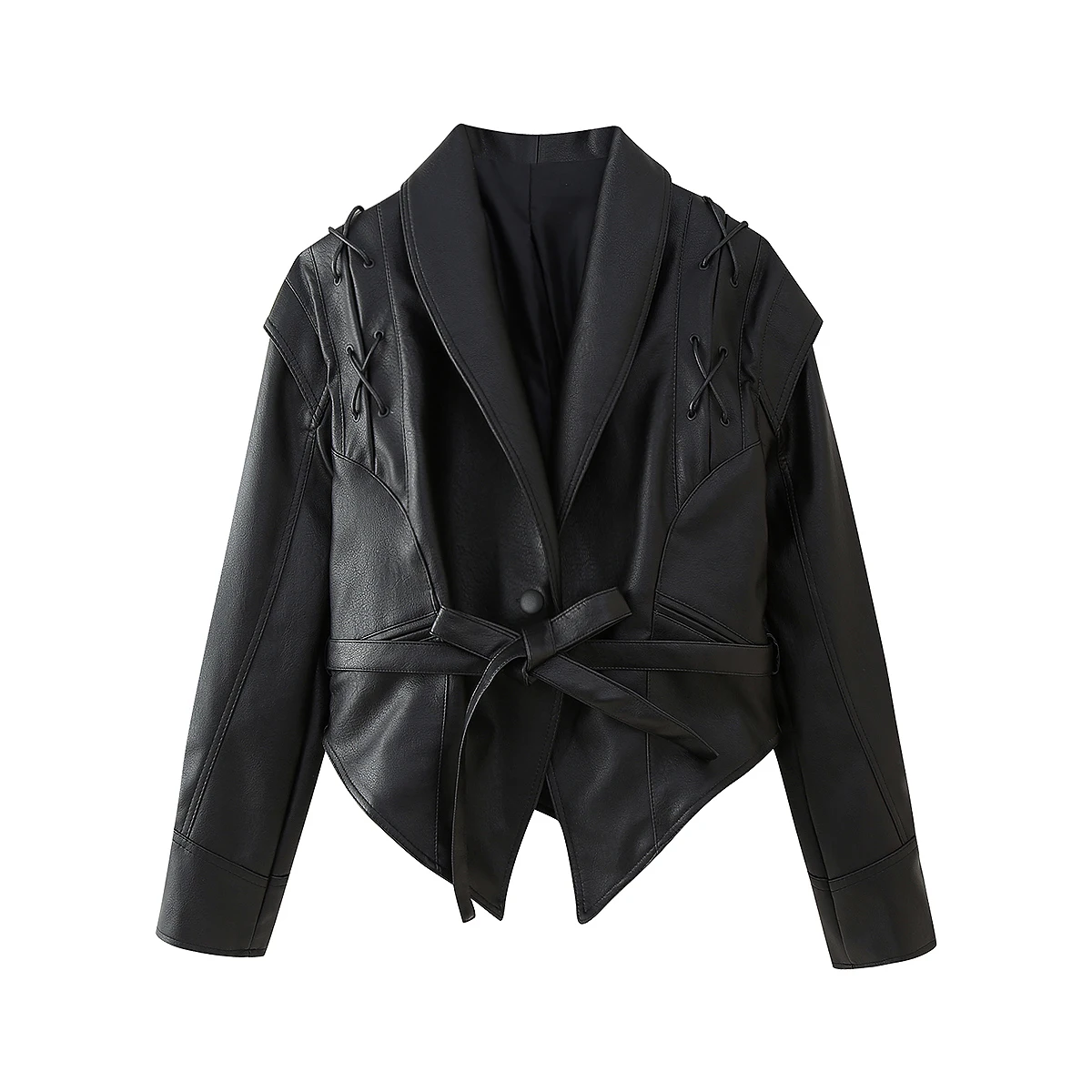 JNLEAOG Autumn New Faionable Retro Women's Leather Jaet Versatile Design Classic Long Sve Button up Ladies Coat