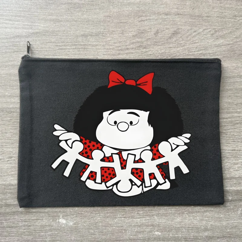 Mafalda Fashion Make-up-Tasche, Reise-Aufbewahrungstasche, bedrucktes Canvas mit Buchstaben „Zero“, Geldbörse, Aufbewahrung für kleine Gegenstände, Urlaub