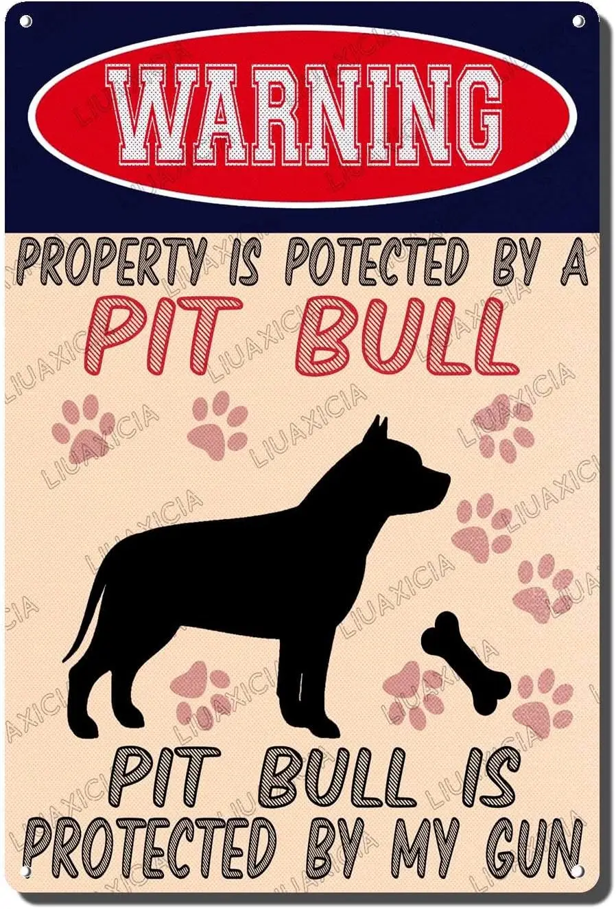 Rustic Metal Decor Vintage Warning Property Is Potected By A Pit Bull Is Protected By My Gun Bar Decorations Vintage Sign for Ho