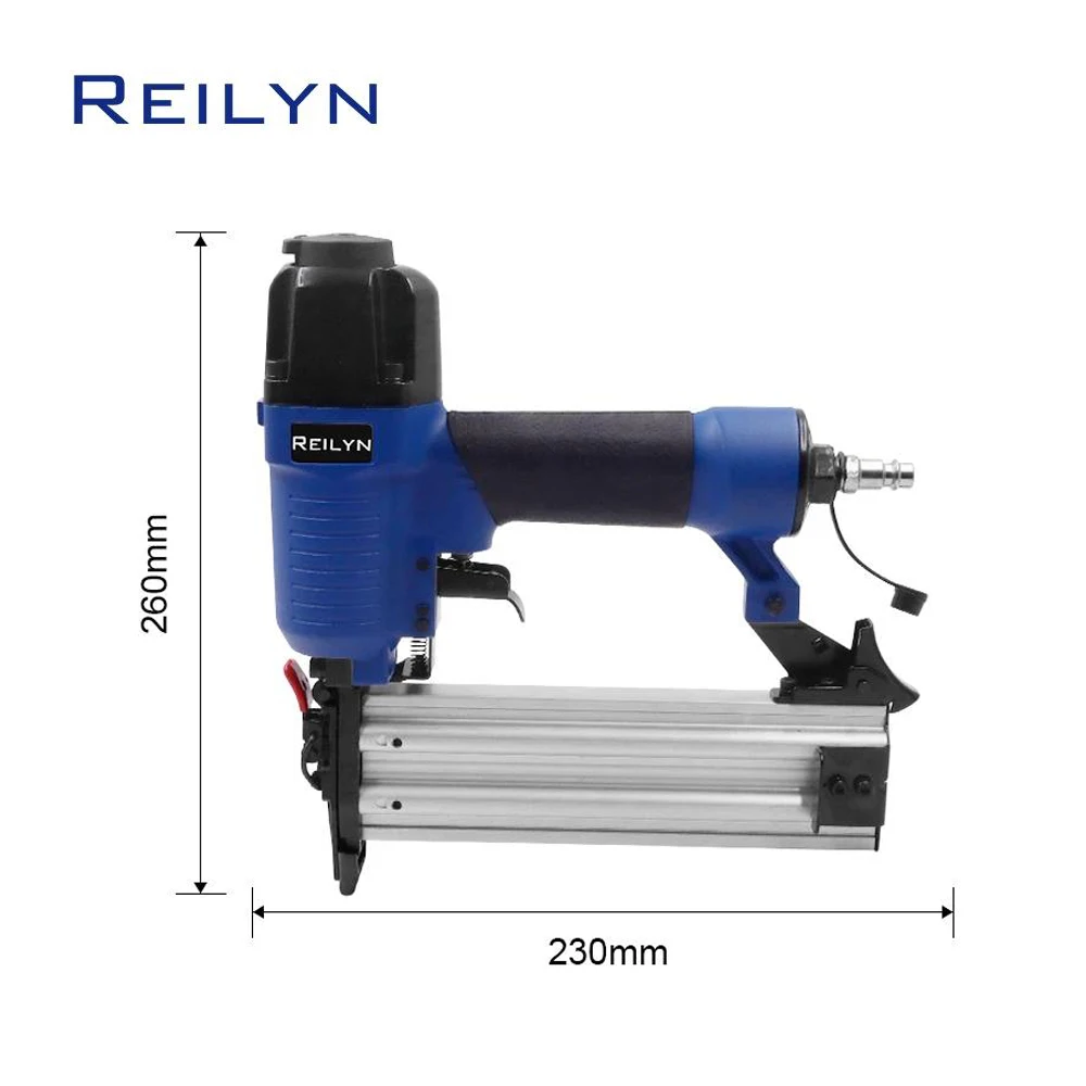 Imagem -04 - Reilyn-grampeador Pneumático para Móveis Brad Nailer Air Nailer Pistola para Estofos Molduras Ferramentas de Carpinteiro com Caixa de Pvc F50 18ga