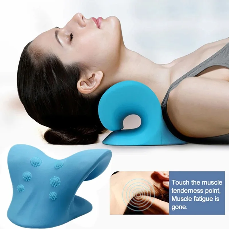 Neck Shoulder Stretcher Relaxer Massage Pillow Cervical Chiropractic Traction Device for Pain Relief Cervical Spine Alignment