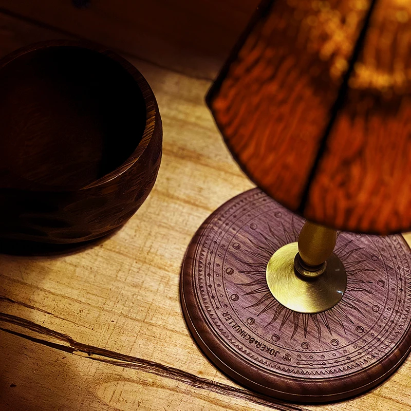 

Outdoor Camping Desktop Lamp Holder, Pure Copper, Solid Wood Combination Lamp Holder, Equipped with 1/4 Connecting Screw