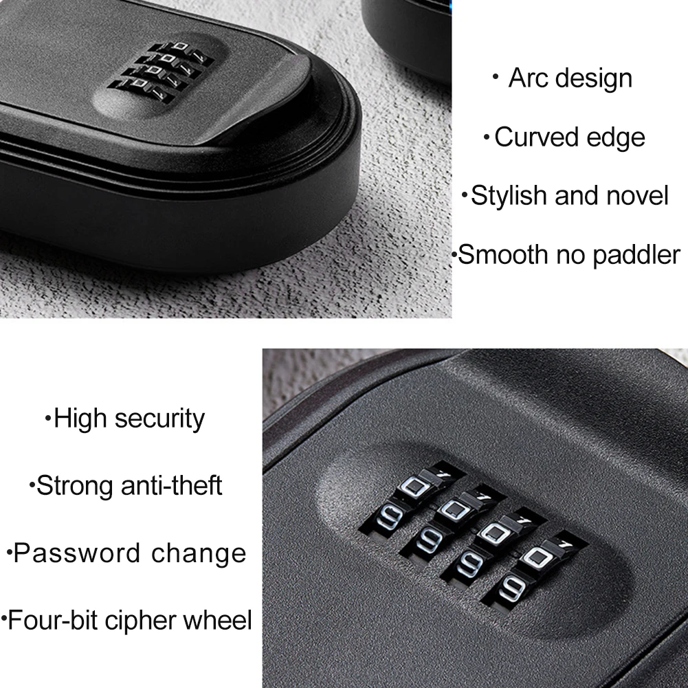 Gym Durable Key Safe Box 4 Digit Combination Lock Plastic Wall Mounted Black With Screws Garden Cabinet Waterproof School Garage
