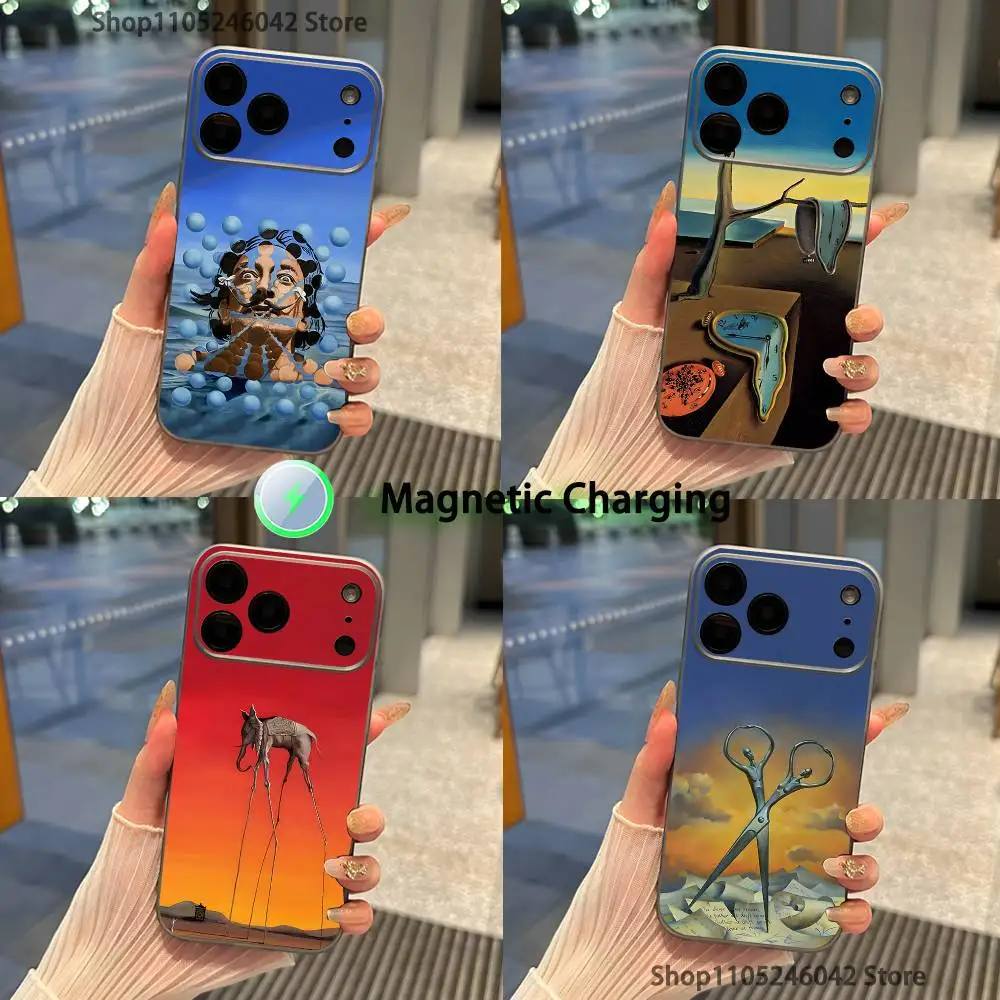 

Противоударный прозрачный серый чехол для телефона S-Salvador D-Dali Art для iPhone 17,16,15,14,13,12,11,Pro,Max,Plus, с магнитной зарядкой