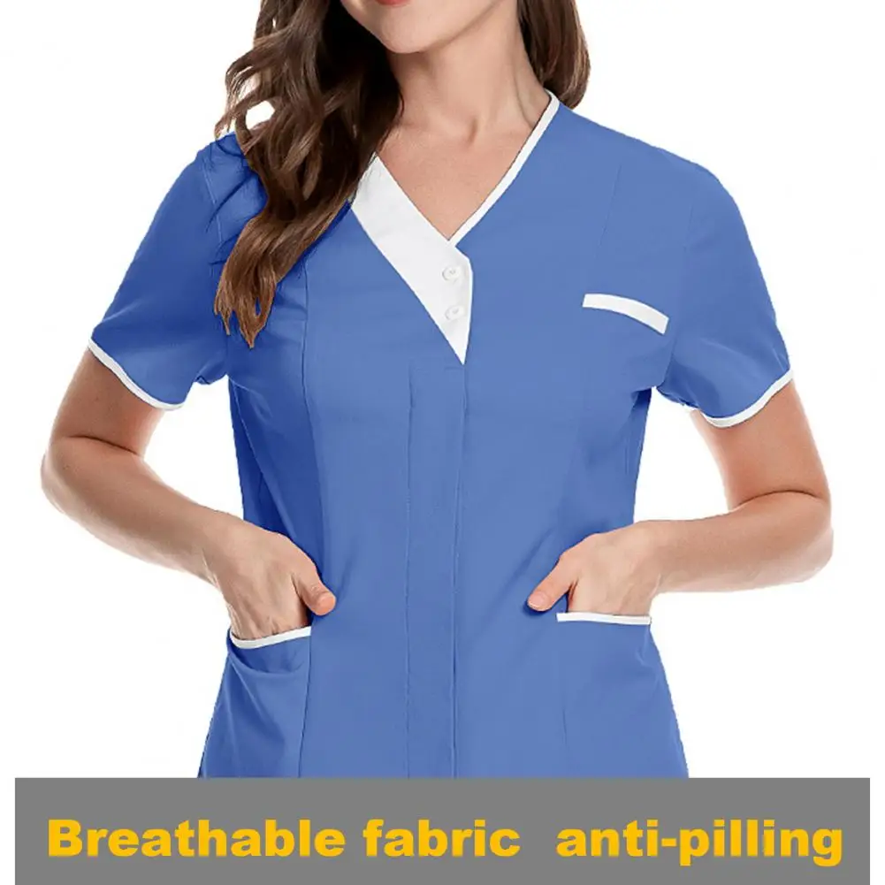 Nurse Uniform Scrubs Tops Women V-neck Short Sleeve Pockets Pullover Uniforms Medical Nursing Working Workwear Workers