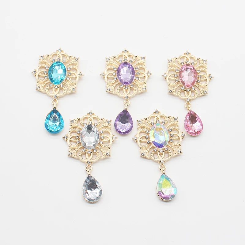 TYNUOMI 10Pcs 28*50MM New Alloy Rhinestone Gold-Plated Brooch Pendant For DIY Ribbon Exquisite Wedding Decoration Accessories