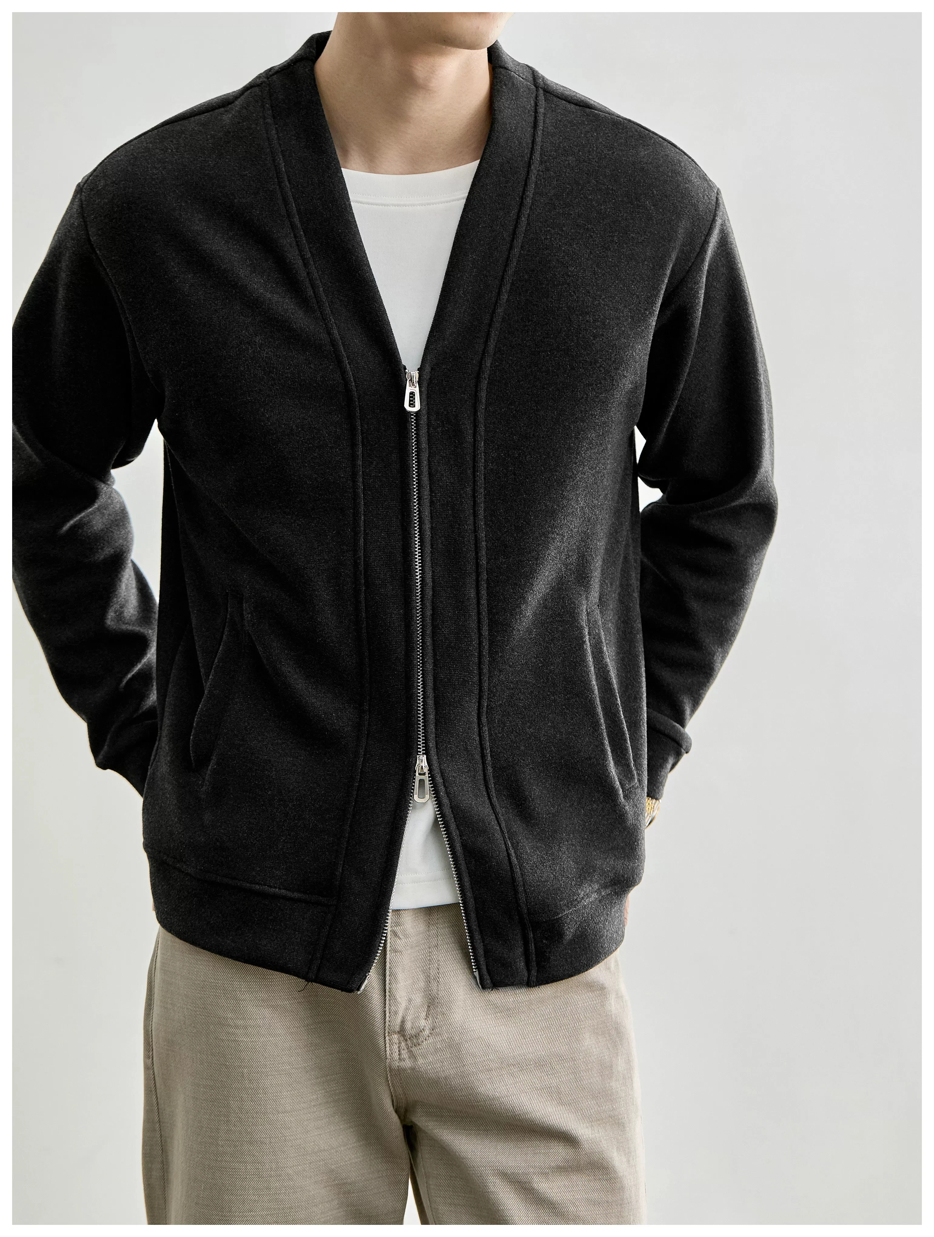 Men's Layered-Look Double-Zip Knit Cardigan — product detail 8