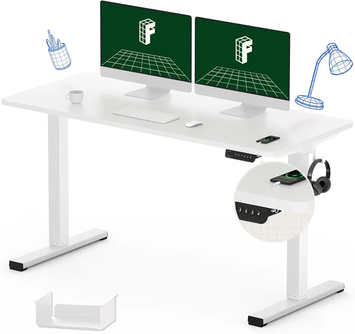 Electric Stand Up/ Standing Desk with 55 x 24 Splice Ergonomic Memory Controller Height Adjustable E150 (White Frame +