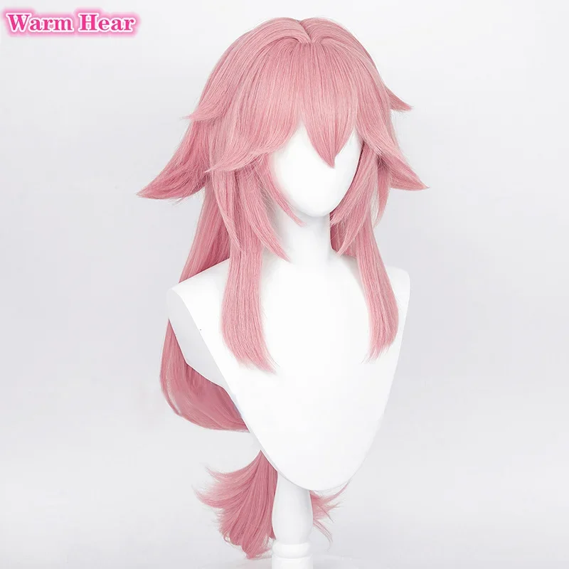 Yae Miko Cosplay Wig para mulheres, couro cabeludo sintético, rosa, cabelo resistente ao calor, perucas de festa, boné