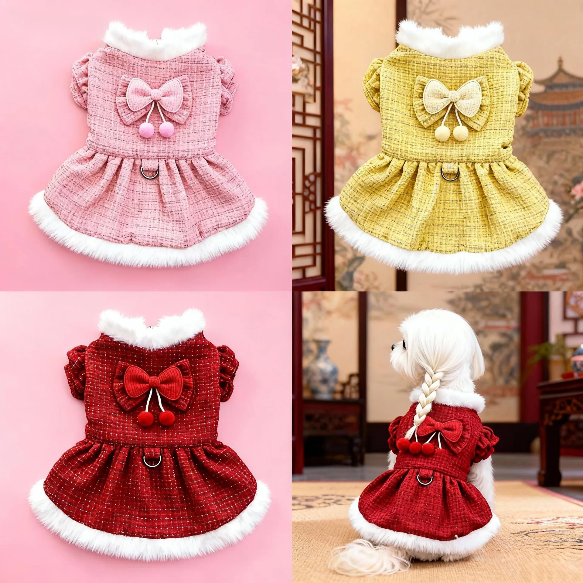 Neue Hund Prinzessin Kleid Herbst/Winter Teddybär Bibi Pomeranian Verdickte Fleece-gefüttert Kleine Hund Katze Plüsch Kleidung neue Jahr