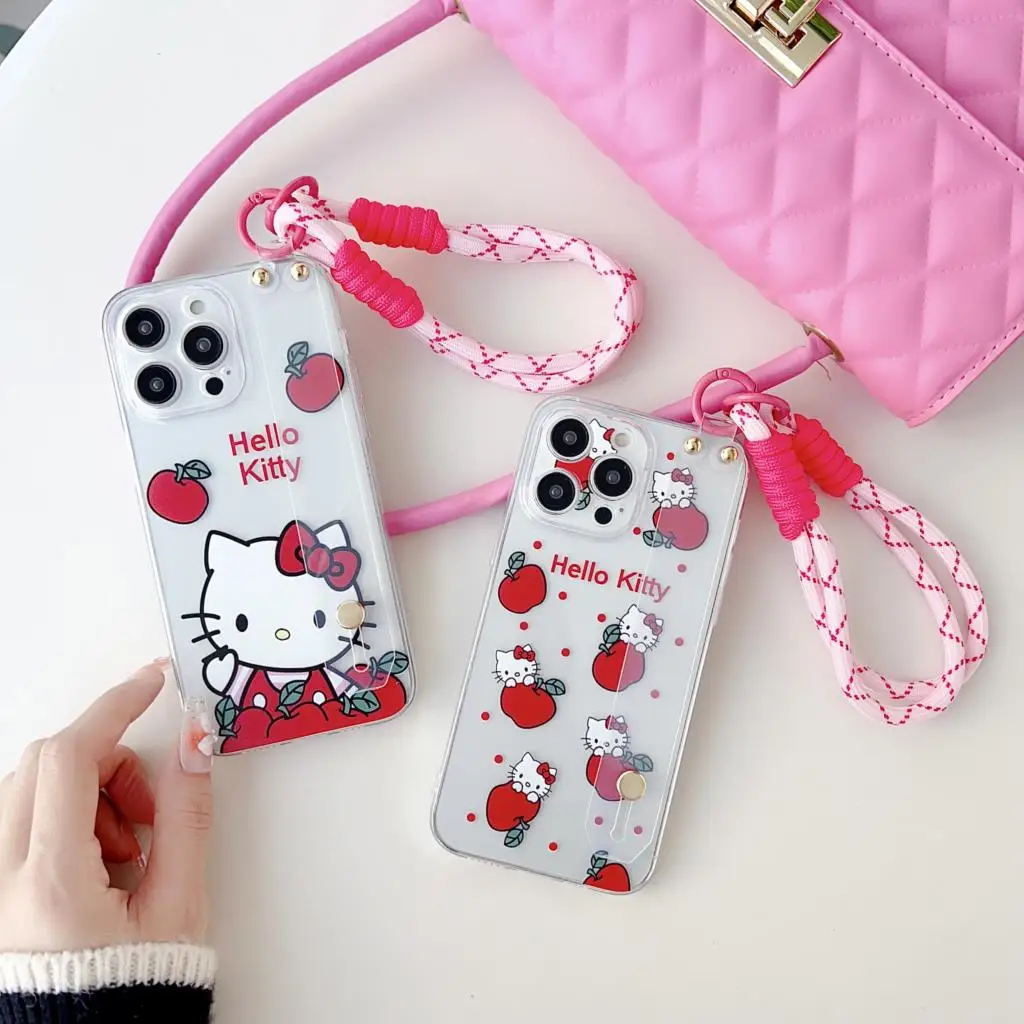 Cute Hello Kitty Case Wrist Strap Holder For iPhone 15 14 13 12 11 Pro Xs Max Xs XR 7 8 6 Plus SE 2020 image 2