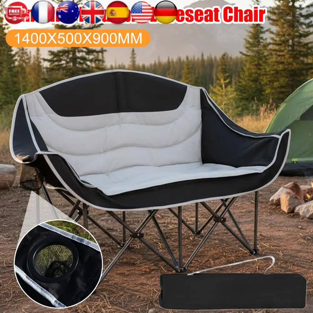 

Двойной стул для кемпинга, складная мягкая скамейка с подстаканником, сумка для переноски, 600 фунтов, поддержка для пляжа, пикника, спорта на открытом воздухе ﻿