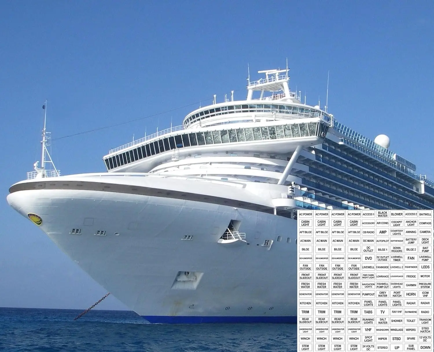 288 Pcs White Marine Boat Dash Board Switch Instrument Panel Decal Sticker Ship Sheet Light Switch Fuse Description Labels