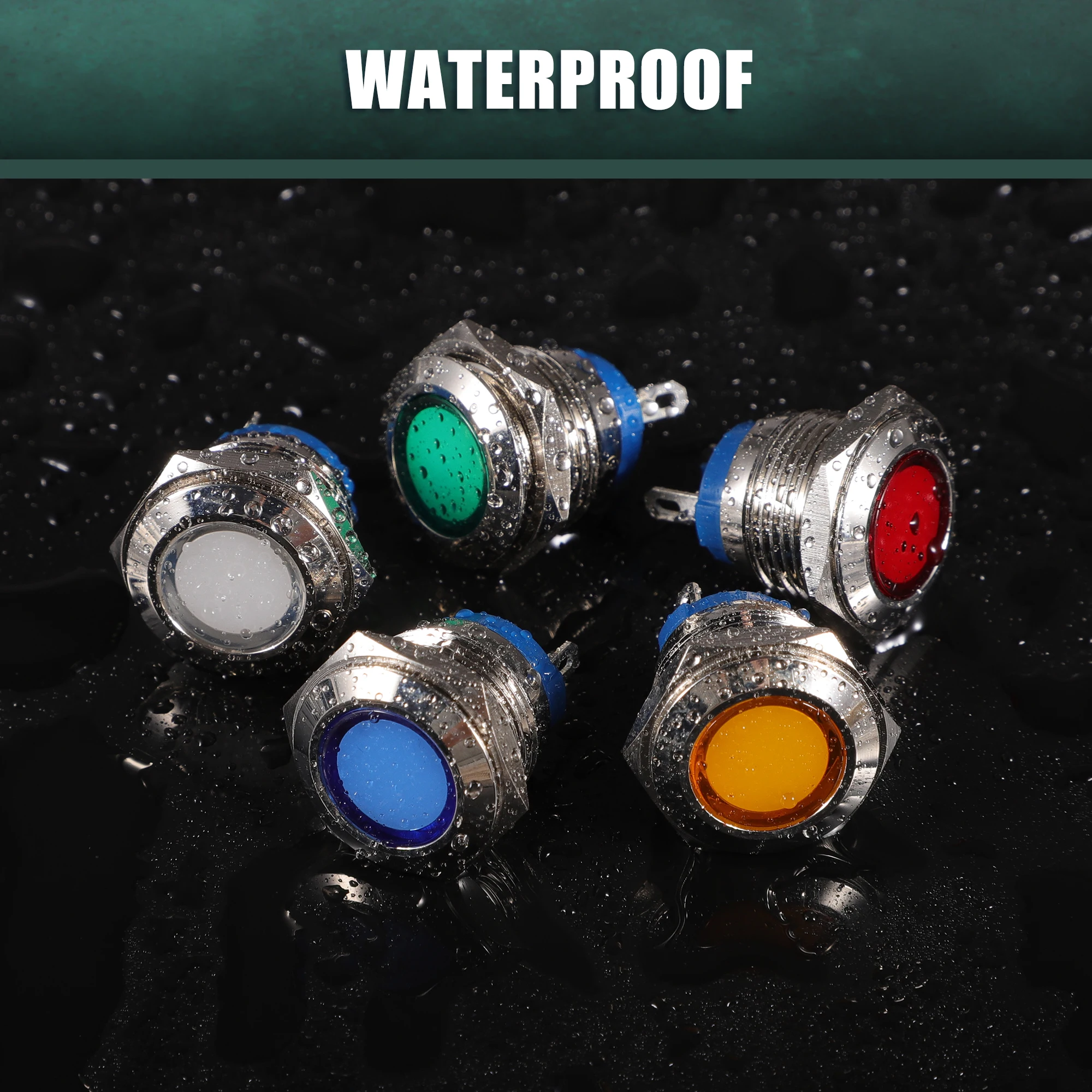 UXCELL 5 قطع 16 ملم LED مقاوم للماء مؤشر الطيار إشارة تحذير ضوء داخلي أخضر